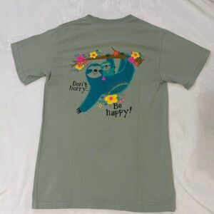 NATURAL LIFE Green Sloth Tee with Floral Accents